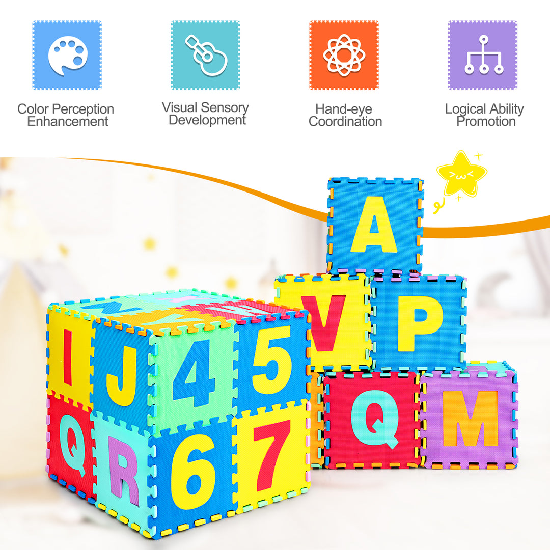 Costway Kids Foam Interlocking Puzzle Play Mat w/Alphabet & Numbers 72-Piece Set - Multi-Color_7