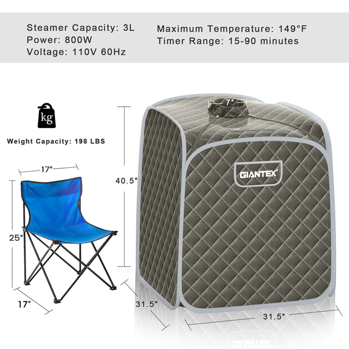 Costway - Portable Steam Sauna - Grey_3