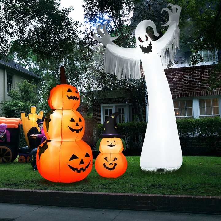 Costway - 12ft Inflatable Halloween Blow Up Ghost Decoration w/ Built-in LED Light - White/Black_3