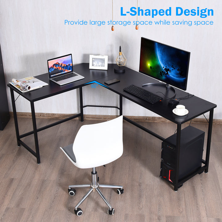 Costway - L-Shaped Computer Desk Corner Workstation Study Gaming Table Home Office - Black_4