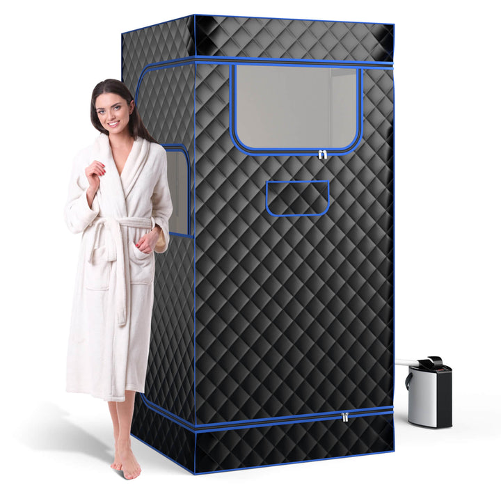 Costway - Portable Steam Sauna for Home Full Body Sauna Box with 3L Steam Generator - Black_0