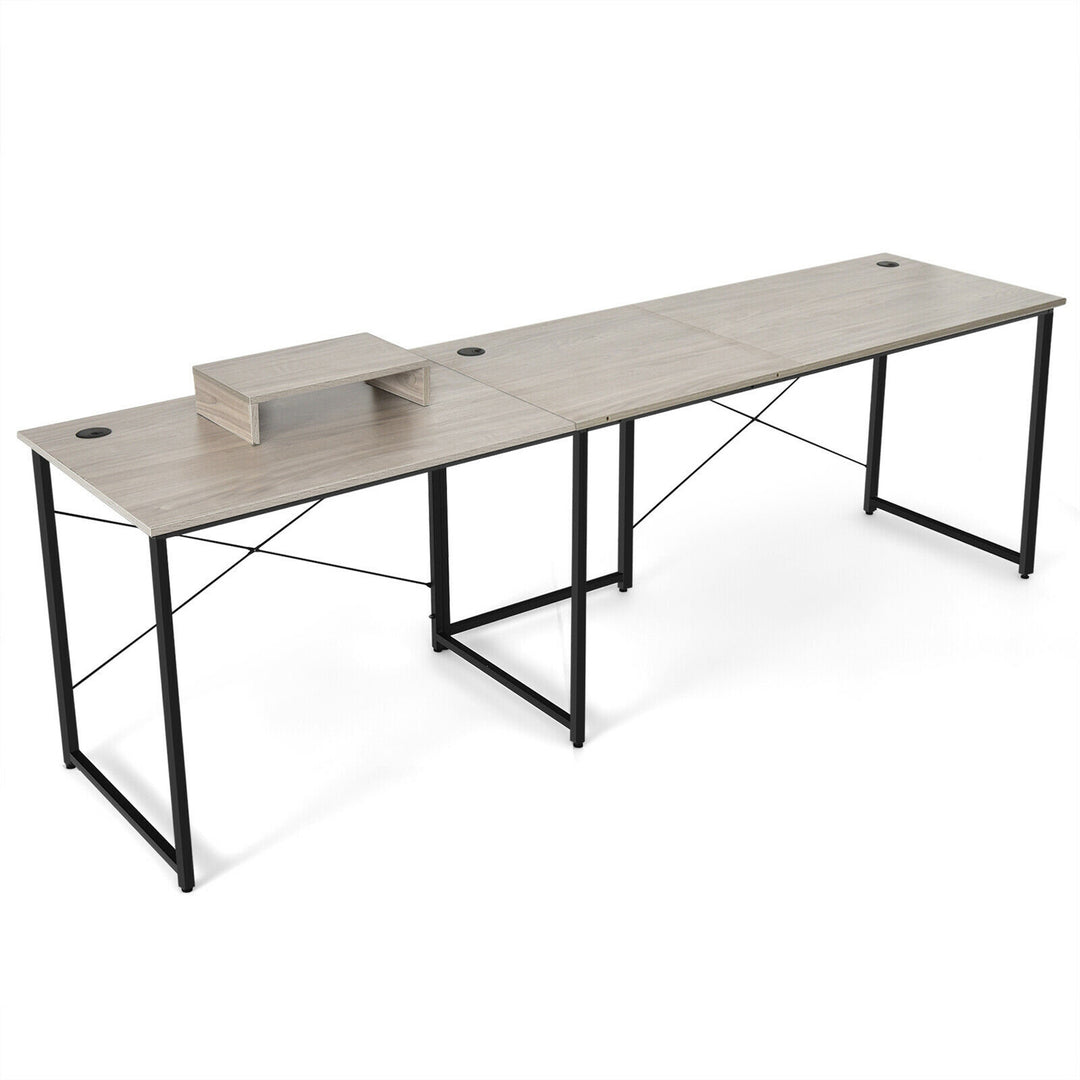 Costway - L-Shaped Reversible Computer Desk 2-Person Long Table with Monitor Stand - Gray_7