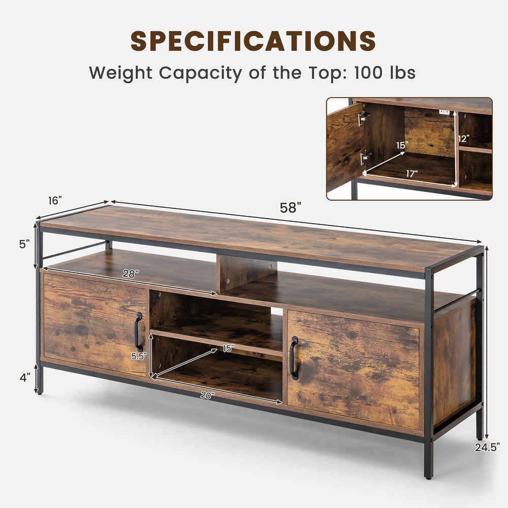 Costway - Industrial TV Stand for TVs up to 65'' Media Center w/ Cabinets & Adjustable Shelf - Rustic Brown_1