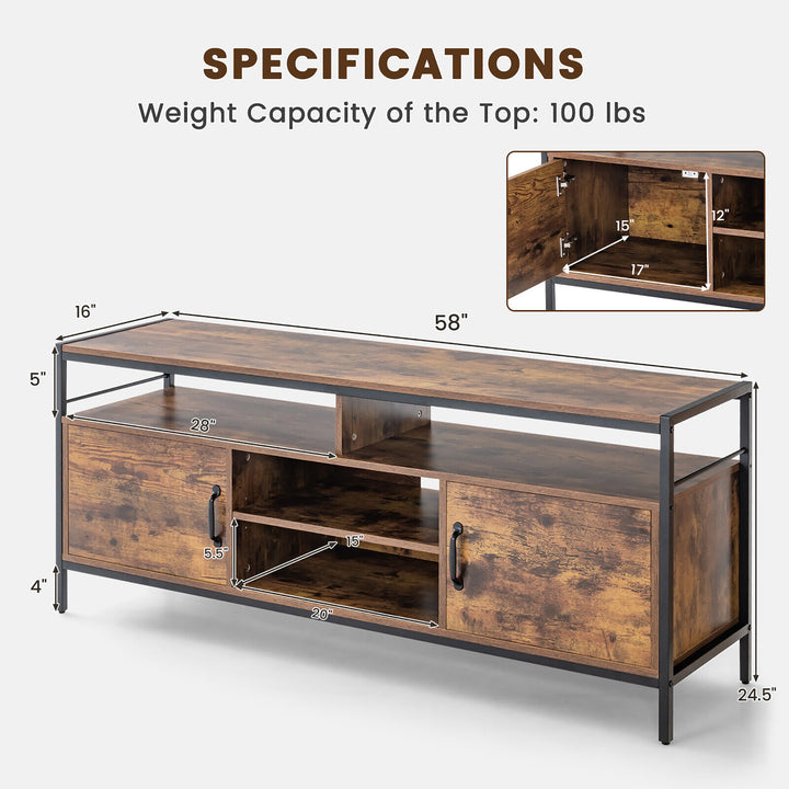 Costway - Industrial TV Stand for TVs up to 65'' Media Center w/ Cabinets & Adjustable Shelf - Rustic Brown_1