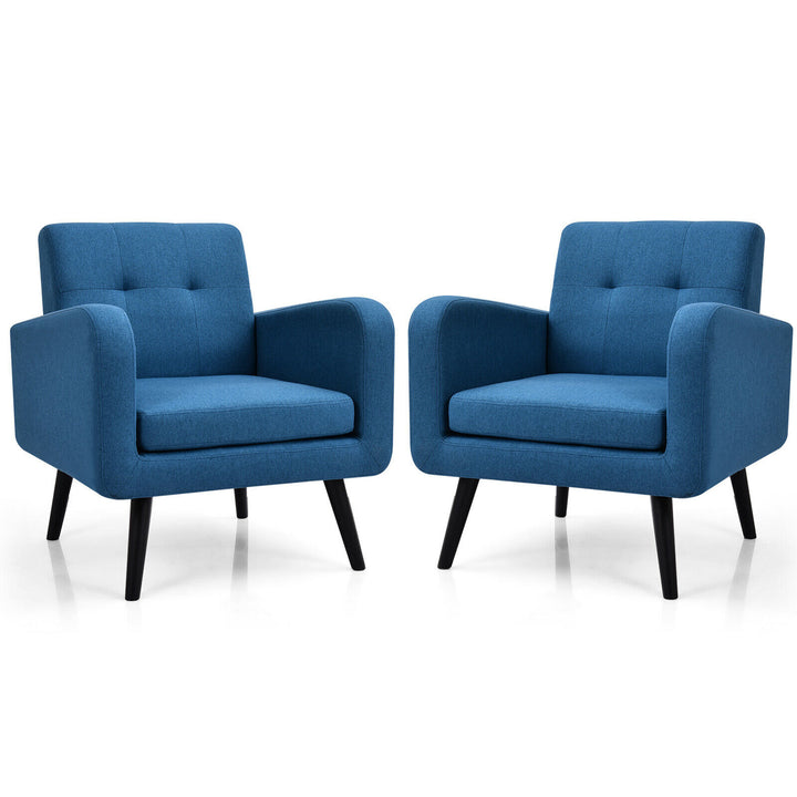 Costway - Accent Armchair Single Sofa Chair Home Office with Wooden Legs (2pc) - Blue_3