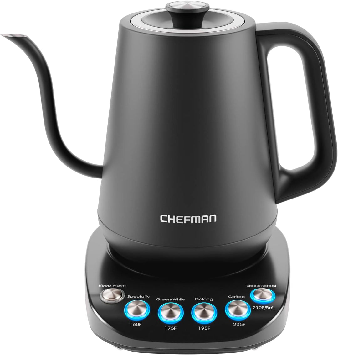 Chefman Electric 0.8L Gooseneck Kettle w/ 5 Preset Temperatures, Keep Warm Function - Black - Black_0