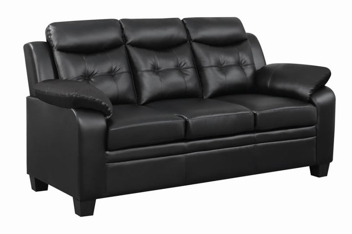Finley Upholstered Pillow Top Arm Living Room Set Black Bundle