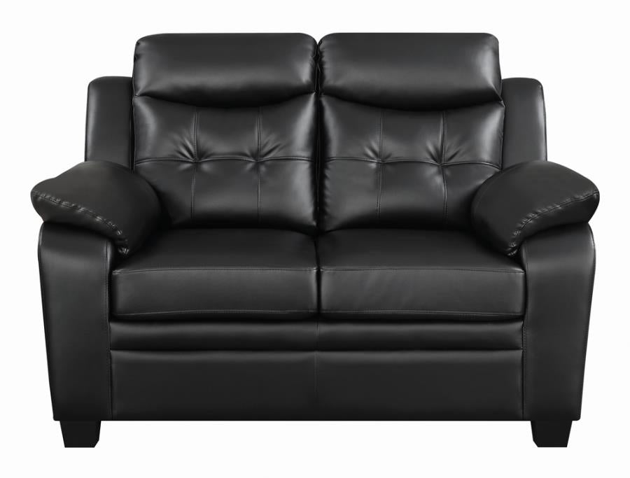 Finley Upholstered Pillow Top Arm Living Room Set Black Bundle