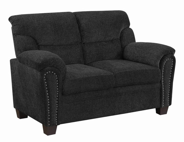 Black Clemintine Upholstered Pillow Top Arm Living Room Set Bundle