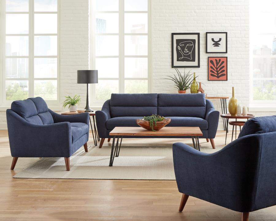 Gano 3-piece Sloped Arm Living Room Set Navy Blue_0