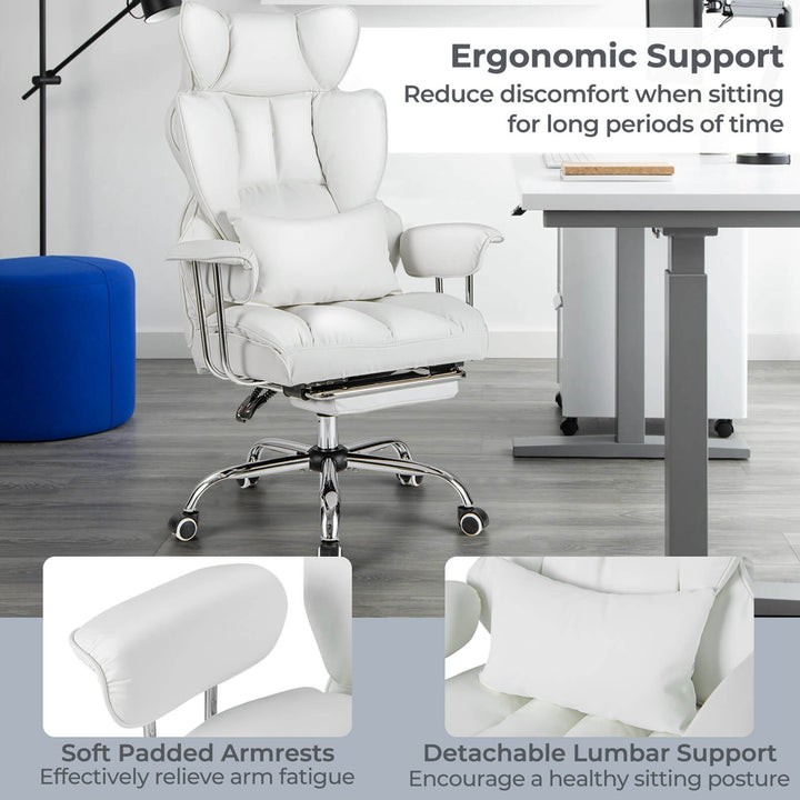 Costway - Office Desk Chair Big and Tall Executive Office Chair with Footrest Lumbar Support - White_4