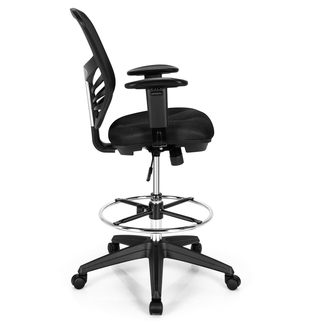 Costway - Mesh Drafting Chair Office Chair with Adjustable Armrests and Foot-Ring - Black_10