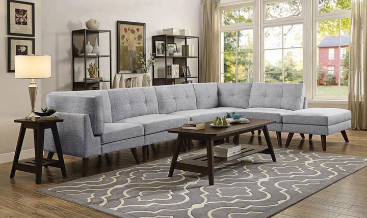 6-piece Upholstered Modular Tufted Sectional Grey and Walnut_0