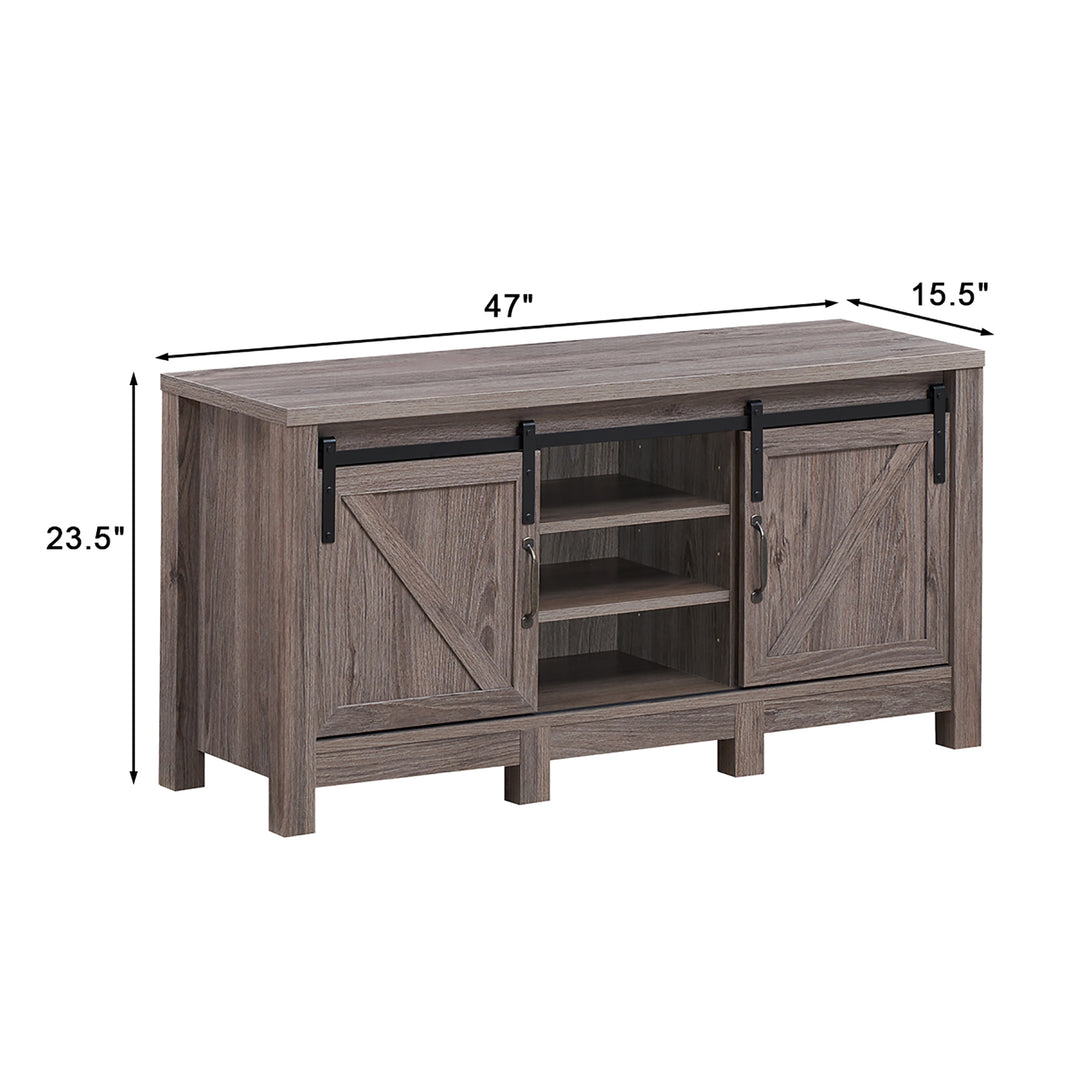 Costway - TV Stand Sliding Barn Door Entertainment Center for TV's up to 55'' with Storage - Deep Taupe_1