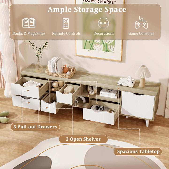 Costway - TV Stand for TVs up to 65" with Storage 5 Drawers & 3 Open Shelves for Bedroom - Oak_6