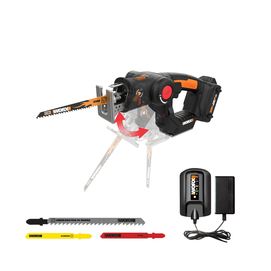 WORX - Axis 20V Cordless Brushless Reciprocating & Jig Saw (1 x Battery & 1 x Charger Included) - Black_0