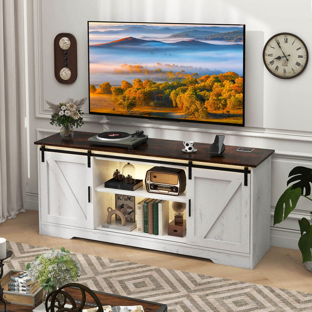 Costway - TV Stand for 65” TVs with LED Lights Adjustable Brightness Human Induction - Brushed White_2