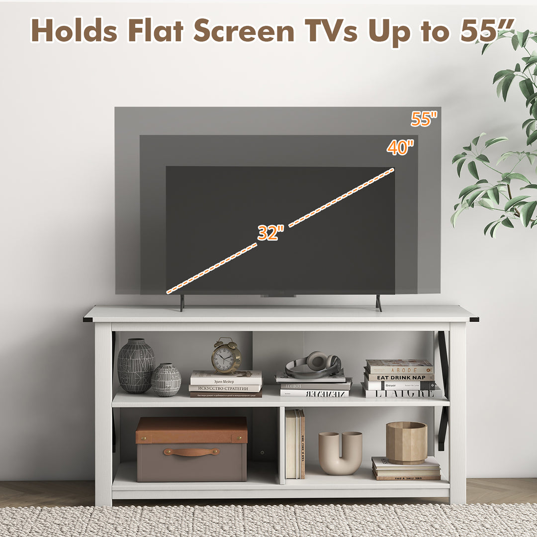 Costway - Modern Entertainment Center Farmhouse TV Stand for TV's up to 55''w/ Open Shelves White - White_6