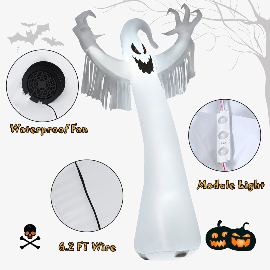 Costway - 12ft Inflatable Halloween Blow Up Ghost Decoration w/ Built-in LED Light - White/Black_6