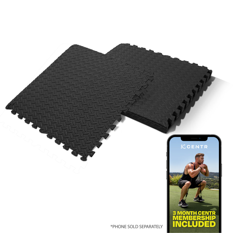 Centr - Gym Flooring Exercise Mats - 48 Sq Ft - Black_0