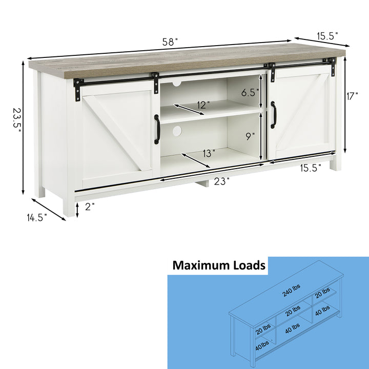 Costway - TV Stand Media Center Console Cabinet Sliding Barn Door for TV's 60'' White - White_2