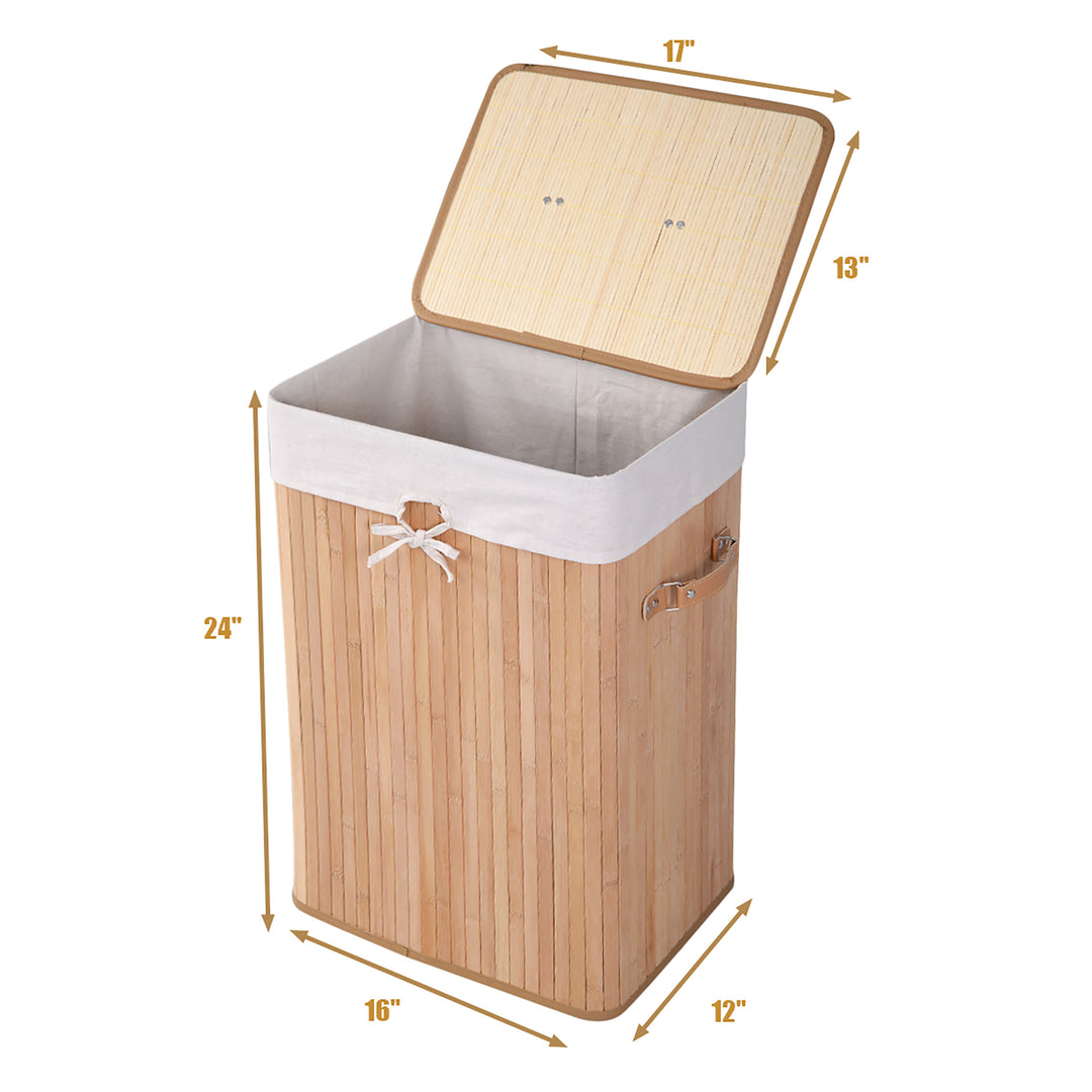 Costway Rectangle Bamboo Hamper Laundry Basket Washing Cloth Bin Bag Lid Natural - Natural/White_3