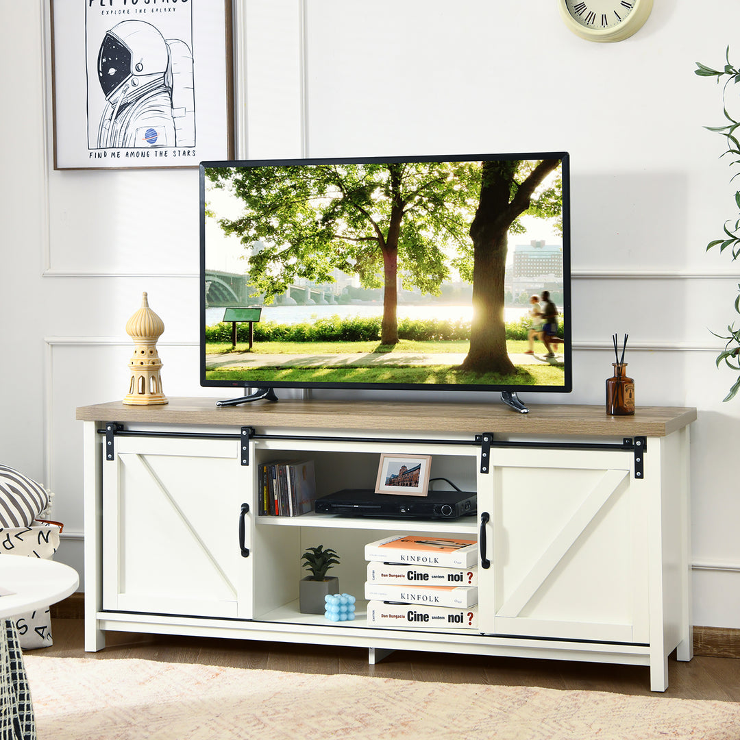 Costway - TV Stand Media Center Console Cabinet Sliding Barn Door for TV's 60'' White - White_3