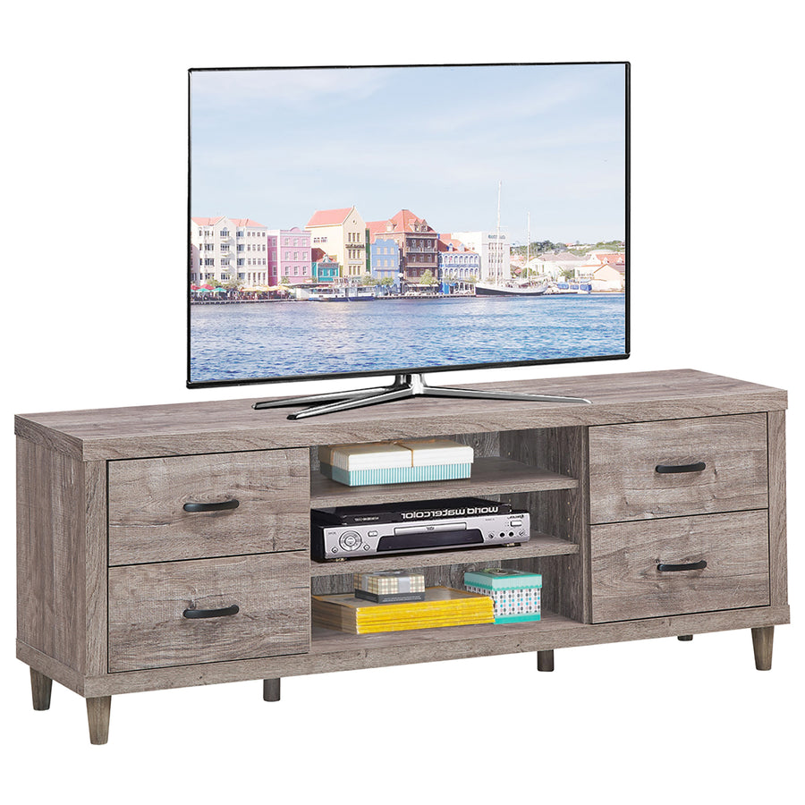 Costway - TV Stand Entertainment Center Hold up to 65'' TV with Storage Shelves & 4 Drawers - Brown_0