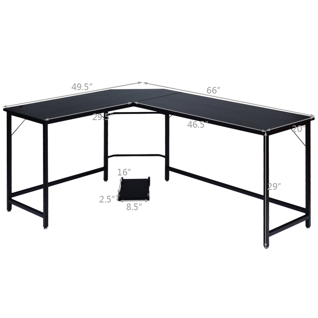 Costway - L-Shaped Computer Desk Corner Workstation Study Gaming Table Home Office - Black_2