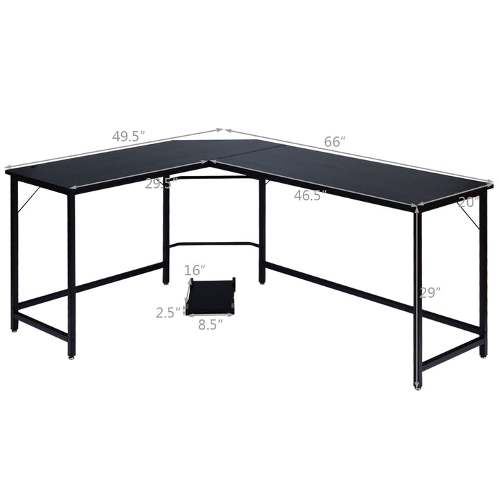 Costway - L-Shaped Computer Desk Corner Workstation Study Gaming Table Home Office - Black_2