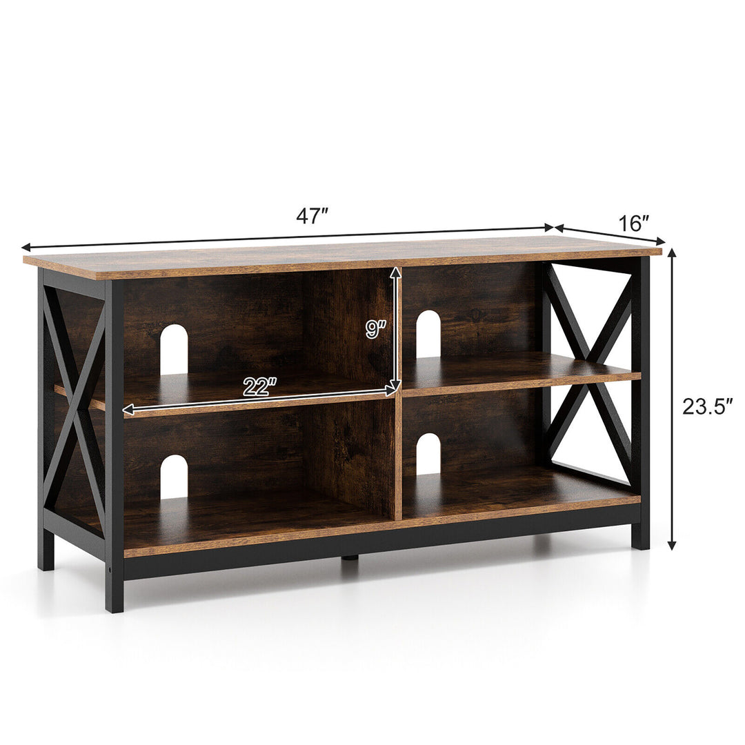 Costway - TV Stand for TVs up to 55'' Entertainment Center w/ Storage Shelves Rustic Brown - Rustic Brown/Black_2