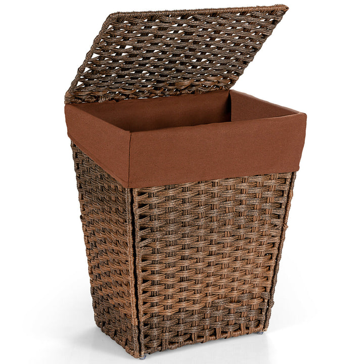 Costway Handwoven Laundry Hamper Foldable w/Removable Liner, Lid & Handles Brown - Brown_0