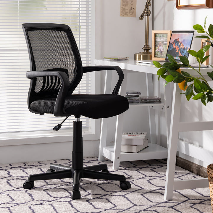 Costway - Mid-Back Mesh Office Chair Height Adjustable Executive Chair with Lumbar Support - Black_1