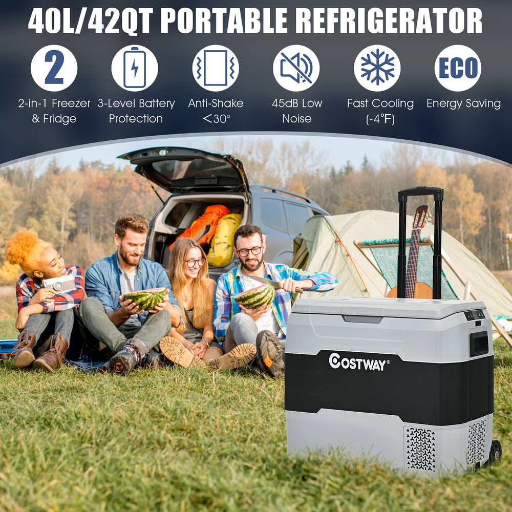 Costway - 42 QT Portable Car Refrigerator Dual-Zone Car Cooler - Gray_1