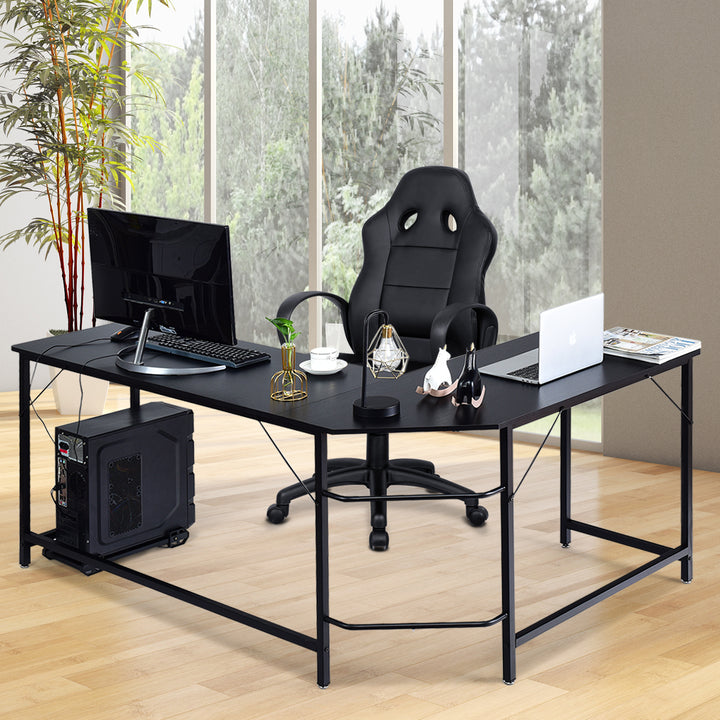 Costway - L-Shaped Computer Desk Corner Workstation Study Gaming Table Home Office - Black_3