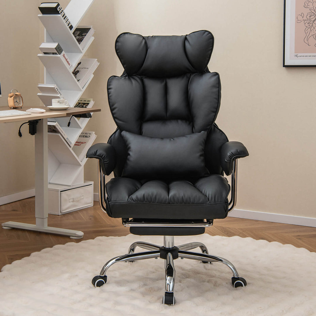 Costway - Office Desk Chair Big and Tall Executive Office Chair with Footrest Lumbar Support - Black_1