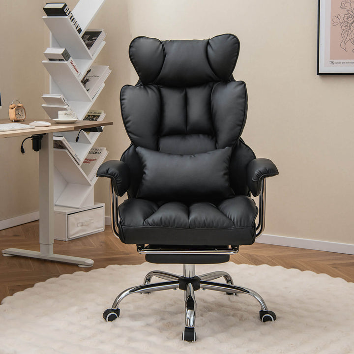 Costway - Office Desk Chair Big and Tall Executive Office Chair with Footrest Lumbar Support - Black_1