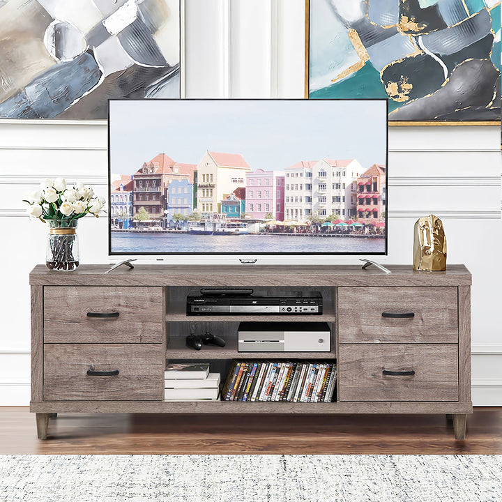 Costway - TV Stand Entertainment Center Hold up to 65'' TV with Storage Shelves & 4 Drawers - Brown_1