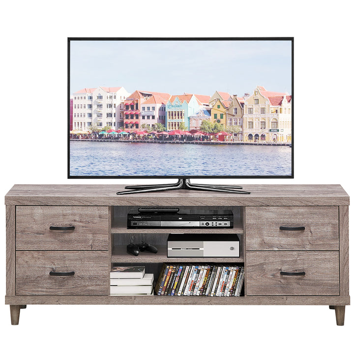 Costway - TV Stand Entertainment Center Hold up to 65'' TV with Storage Shelves & 4 Drawers - Brown_8