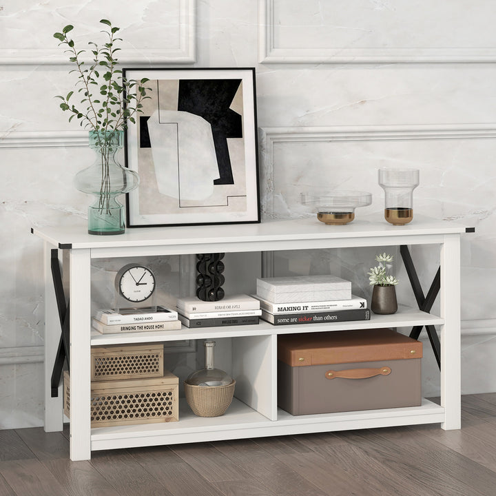 Costway - Modern Entertainment Center Farmhouse TV Stand for TV's up to 55''w/ Open Shelves White - White_3