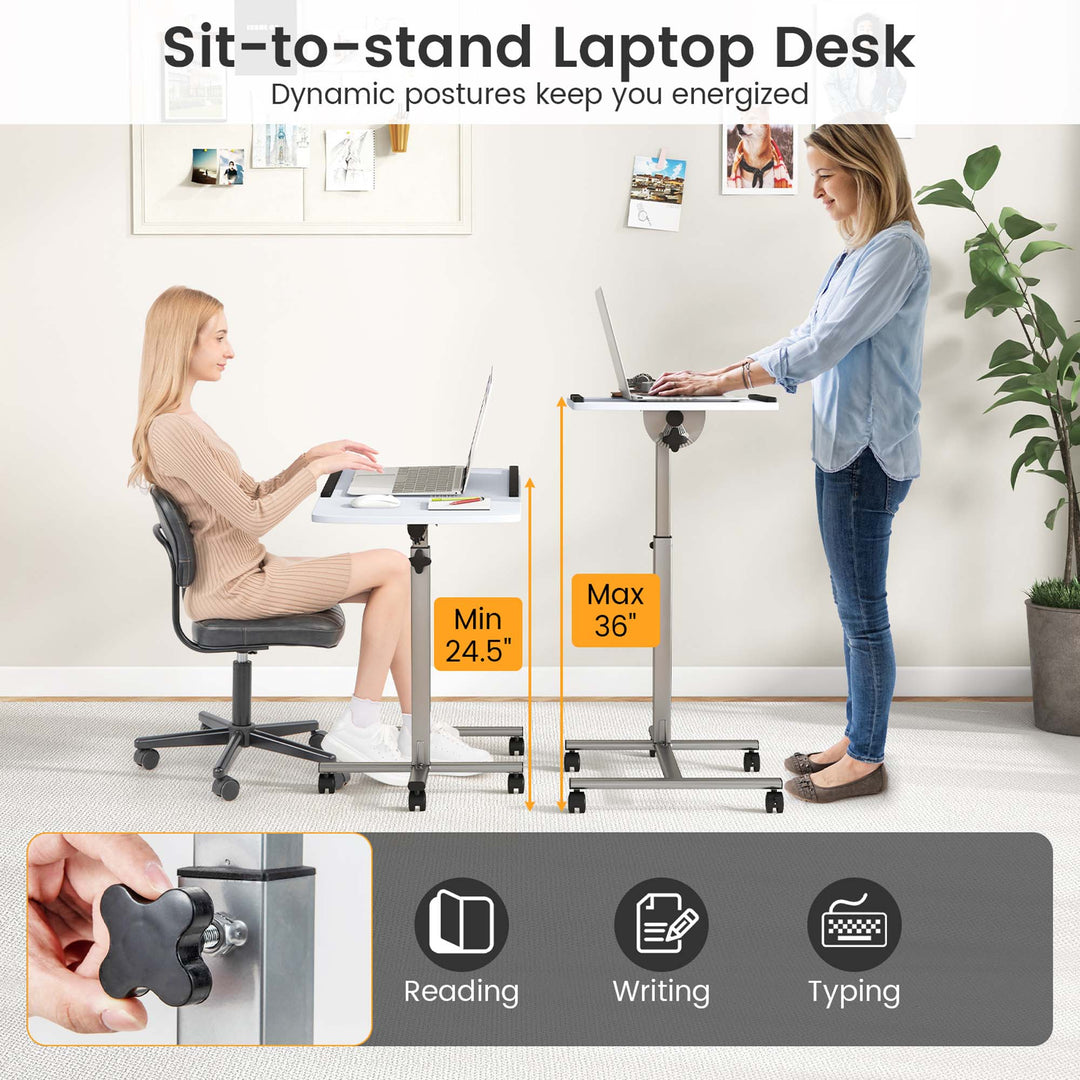 Costway - Mobile Standing Desk Height Adjustable Sit to Stand Laptop Desk - White_8