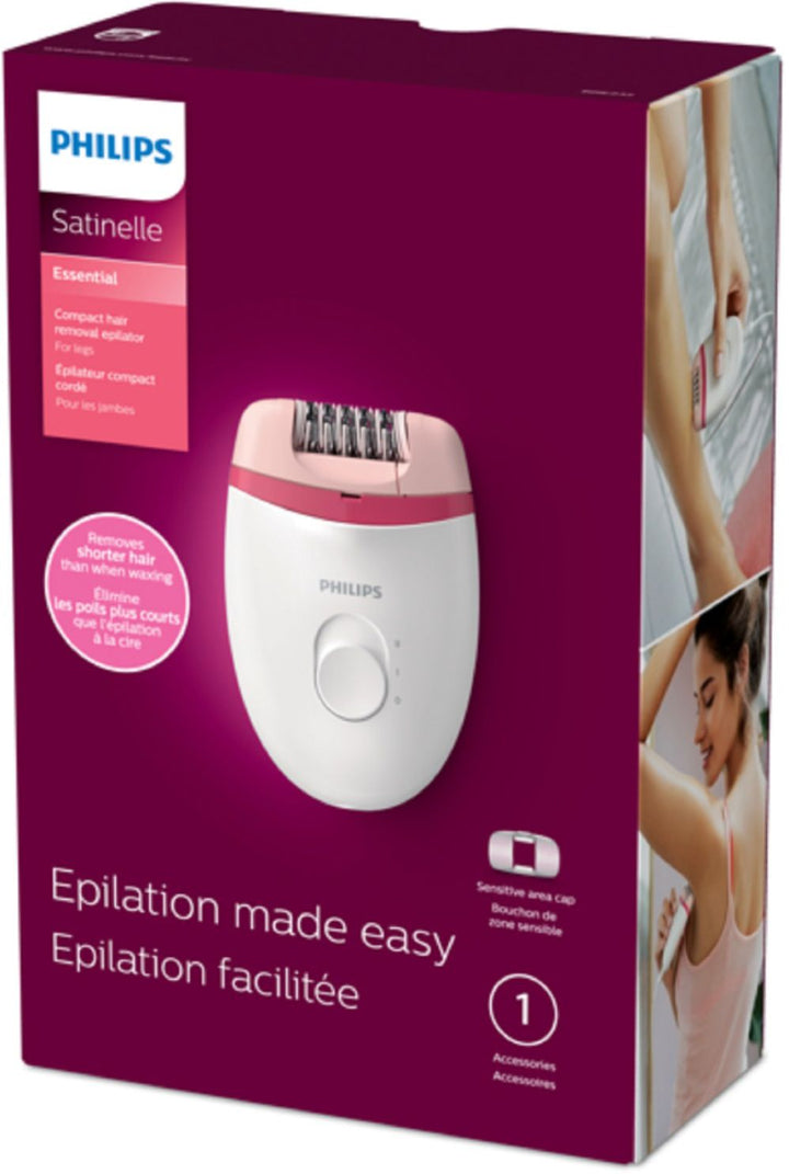Philips Satinelle Essential Compact Hair Removal Epilator for Women, BRE235/04 - White And Pink_7