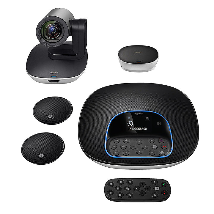 Logitech - GROUP Videoconferencing System Bundle with Expansion Microphones for Mid to Large-sized Meeting Rooms - Black_0