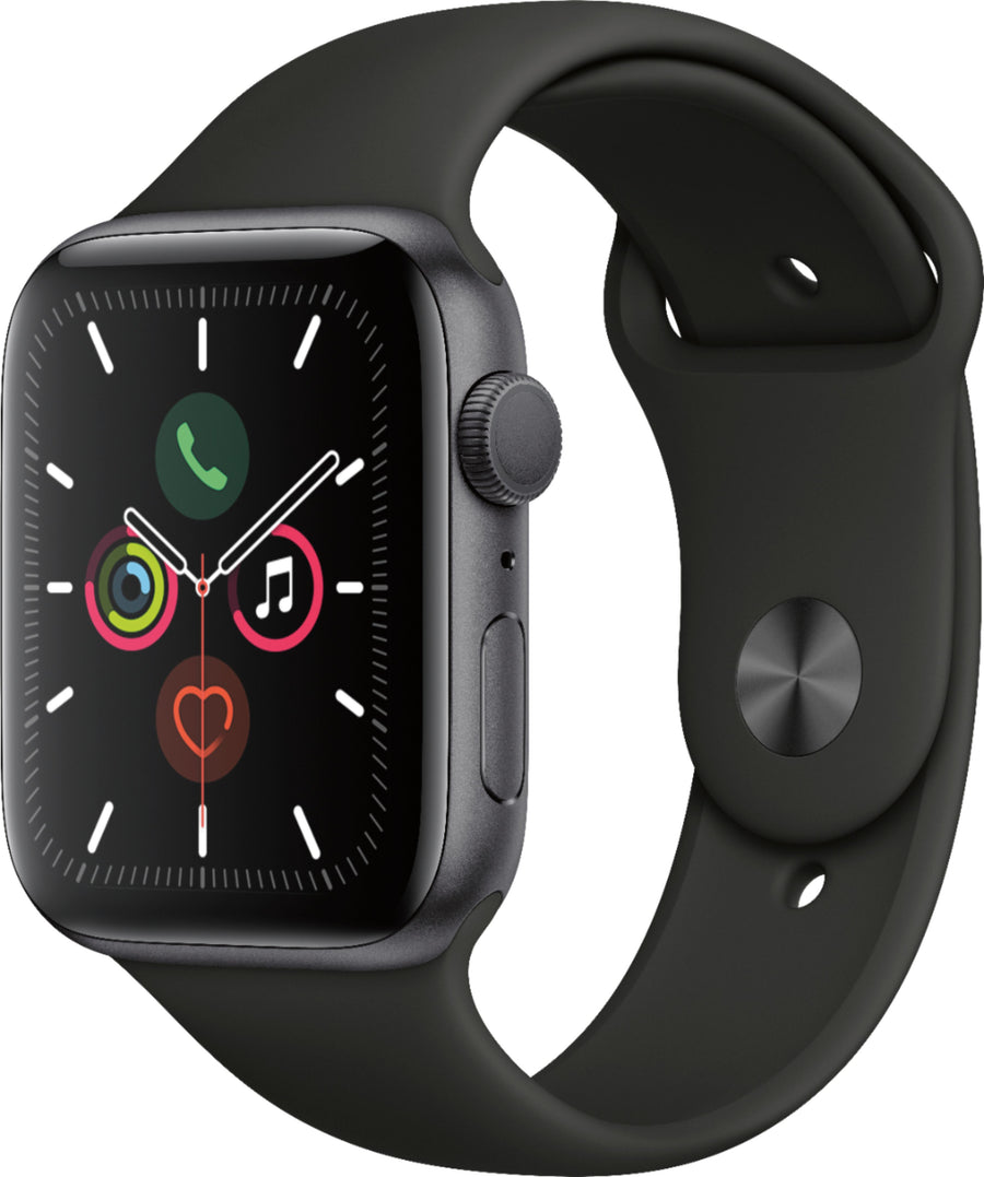 Geek Squad Certified Refurbished Apple Watch Series 5 (GPS) 44mm Space Gray Aluminum Case with Black Sport Band - Space Gray Aluminum_0