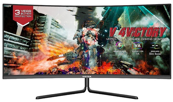 Viotek - GNV34DB2 34-Inch Ultrawide Curved UWQHD 100Hz 1440p  Gaming Monitor - 3-Year Warranty (HDMI, DisplayPort) - Black_0