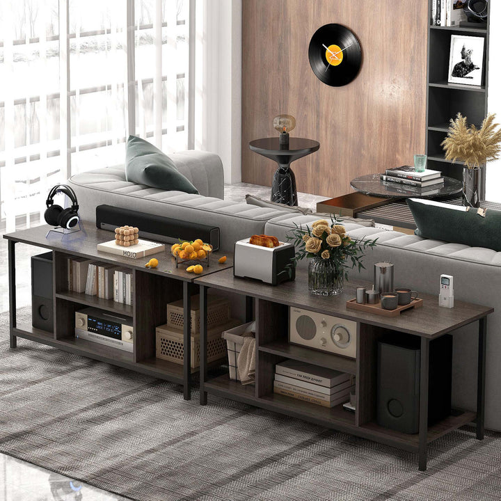 Costway - TV Stand with Power Outlet USB & Type-C Port 3-tier TV Console Table Grey - Gray_3