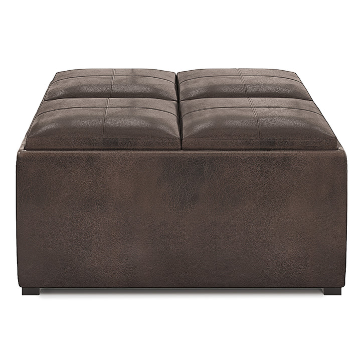 Simpli Home - Avalon 35 inch Wide Contemporary Square Coffee Table Storage Ottoman - Distressed Brown_0