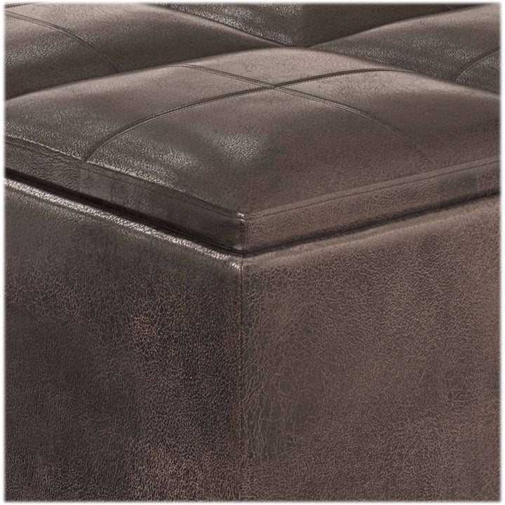 Simpli Home - Avalon 35 inch Wide Contemporary Square Coffee Table Storage Ottoman - Distressed Brown_2