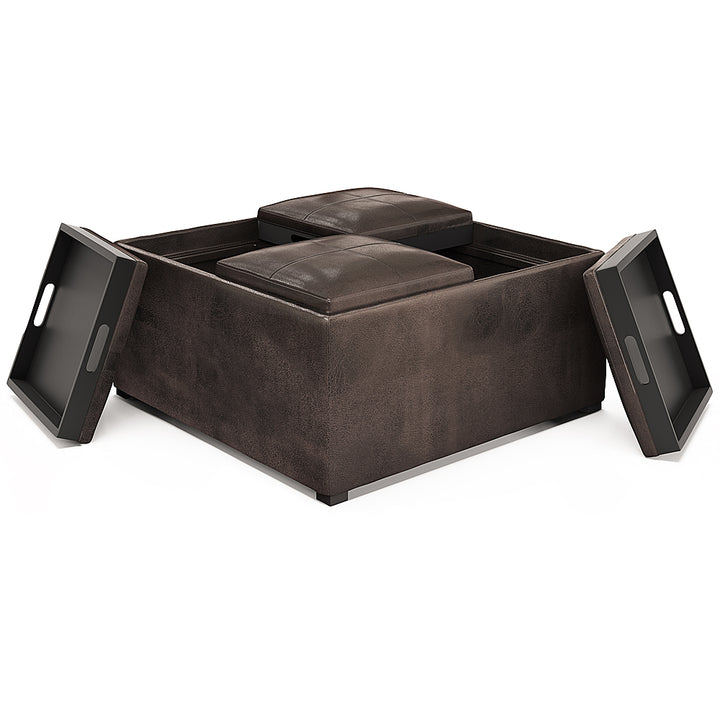 Simpli Home - Avalon 35 inch Wide Contemporary Square Coffee Table Storage Ottoman - Distressed Brown_7