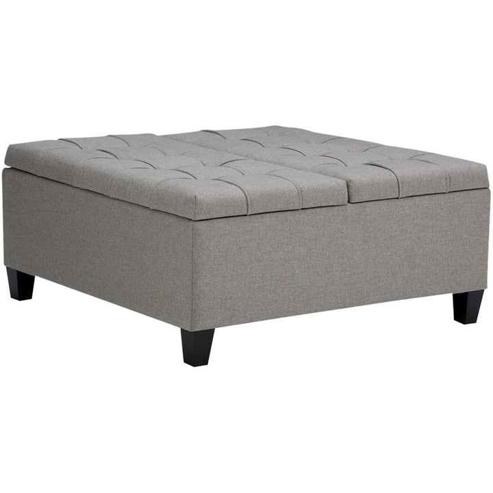 Simpli Home - Harrison 36 inch Wide Transitional Square Coffee Table Storage Ottoman in Dove Grey Linen Look Fabric - Dove Gray_0